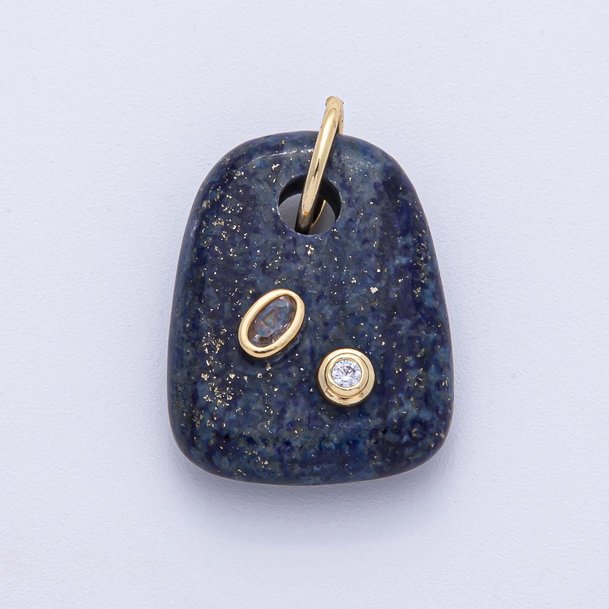 18K Gold Filled Natural Stone Pendant GemStone Charm Necklace with CZ Stone for DIY Jewelry Making Supply AK055