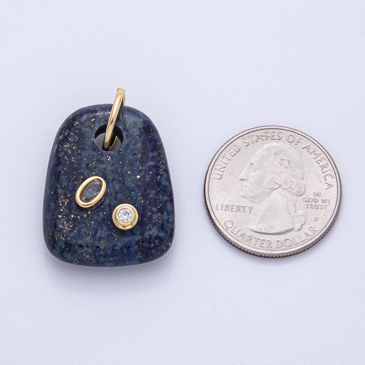 18K Gold Filled Natural Stone Pendant GemStone Charm Necklace with CZ Stone for DIY Jewelry Making Supply AK055