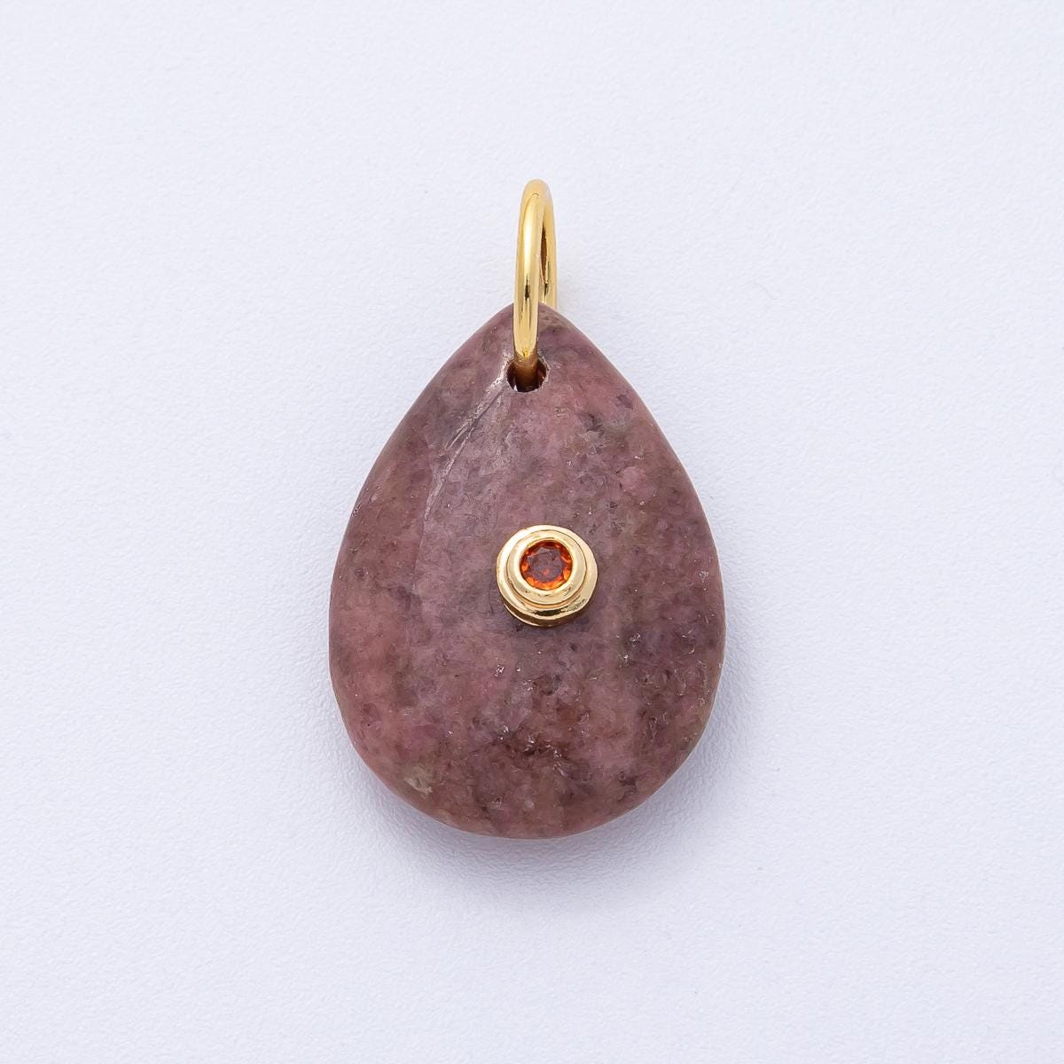 18K Gold Filled 25mm CZ Embedded Natural Gemstone Teardrop Charm DIY Jewelry Making Supply Birthstone for Necklace | AK109