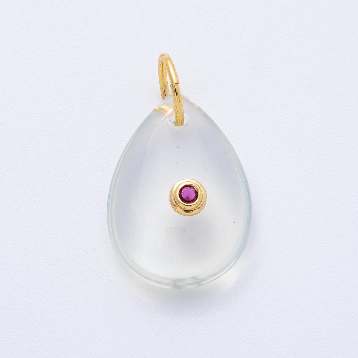 18K Gold Filled 25mm CZ Embedded Natural Gemstone Teardrop Charm DIY Jewelry Making Supply Birthstone for Necklace | AK109