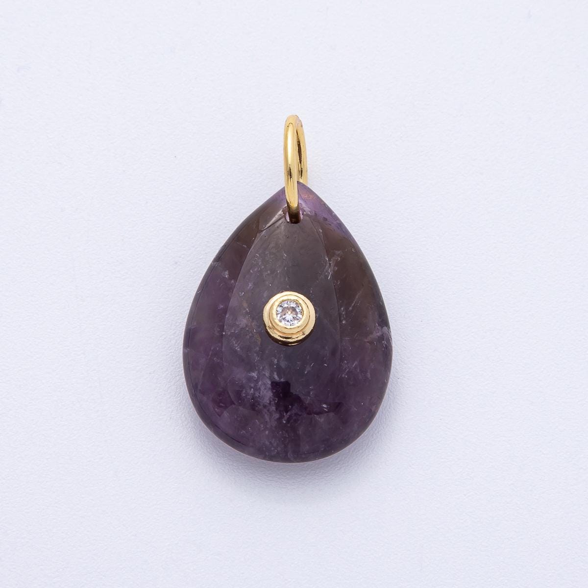18K Gold Filled 25mm CZ Embedded Natural Gemstone Teardrop Charm DIY Jewelry Making Supply Birthstone for Necklace | AK109