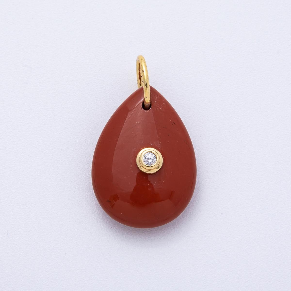 18K Gold Filled 25mm CZ Embedded Natural Gemstone Teardrop Charm DIY Jewelry Making Supply Birthstone for Necklace | AK109
