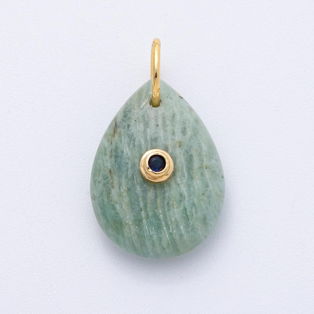 18K Gold Filled 25mm CZ Embedded Natural Gemstone Teardrop Charm DIY Jewelry Making Supply Birthstone for Necklace | AK109