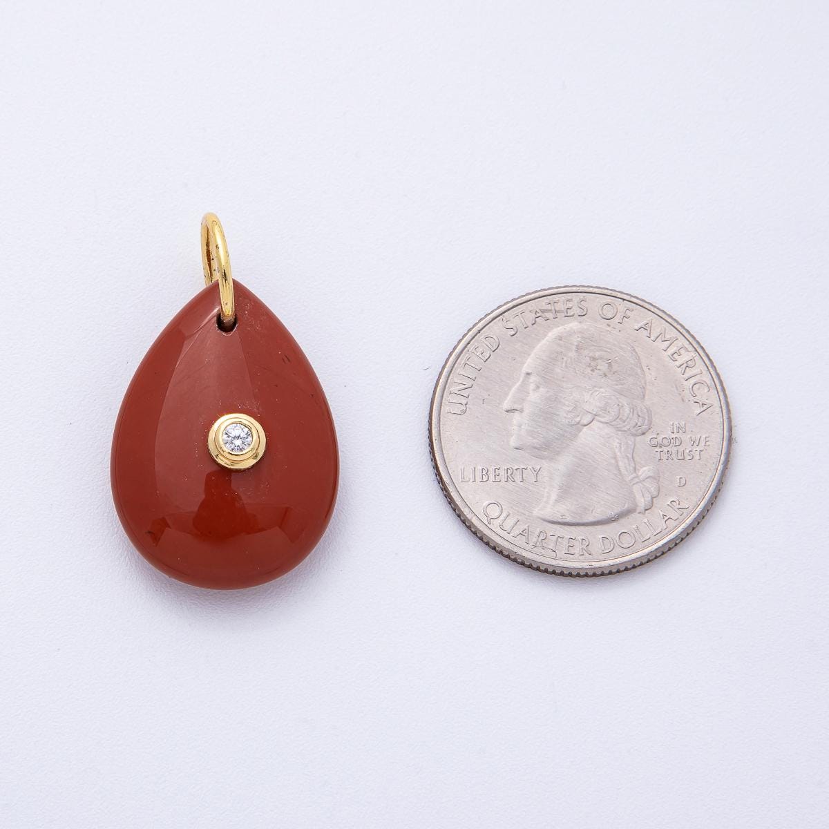 18K Gold Filled 25mm CZ Embedded Natural Gemstone Teardrop Charm DIY Jewelry Making Supply Birthstone for Necklace | AK109