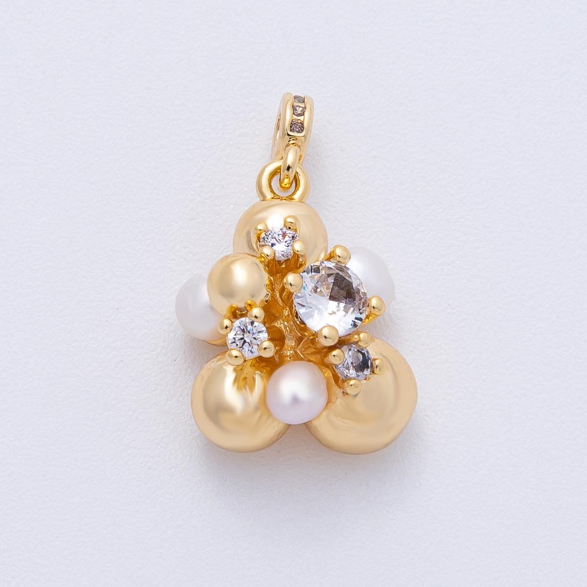 18K Gold Filled 16.2mm Geometric Bubble Shell Pearl Micro Paved CZ Charm Elegant Design DIY Jewelry Supply for Necklace | AK114