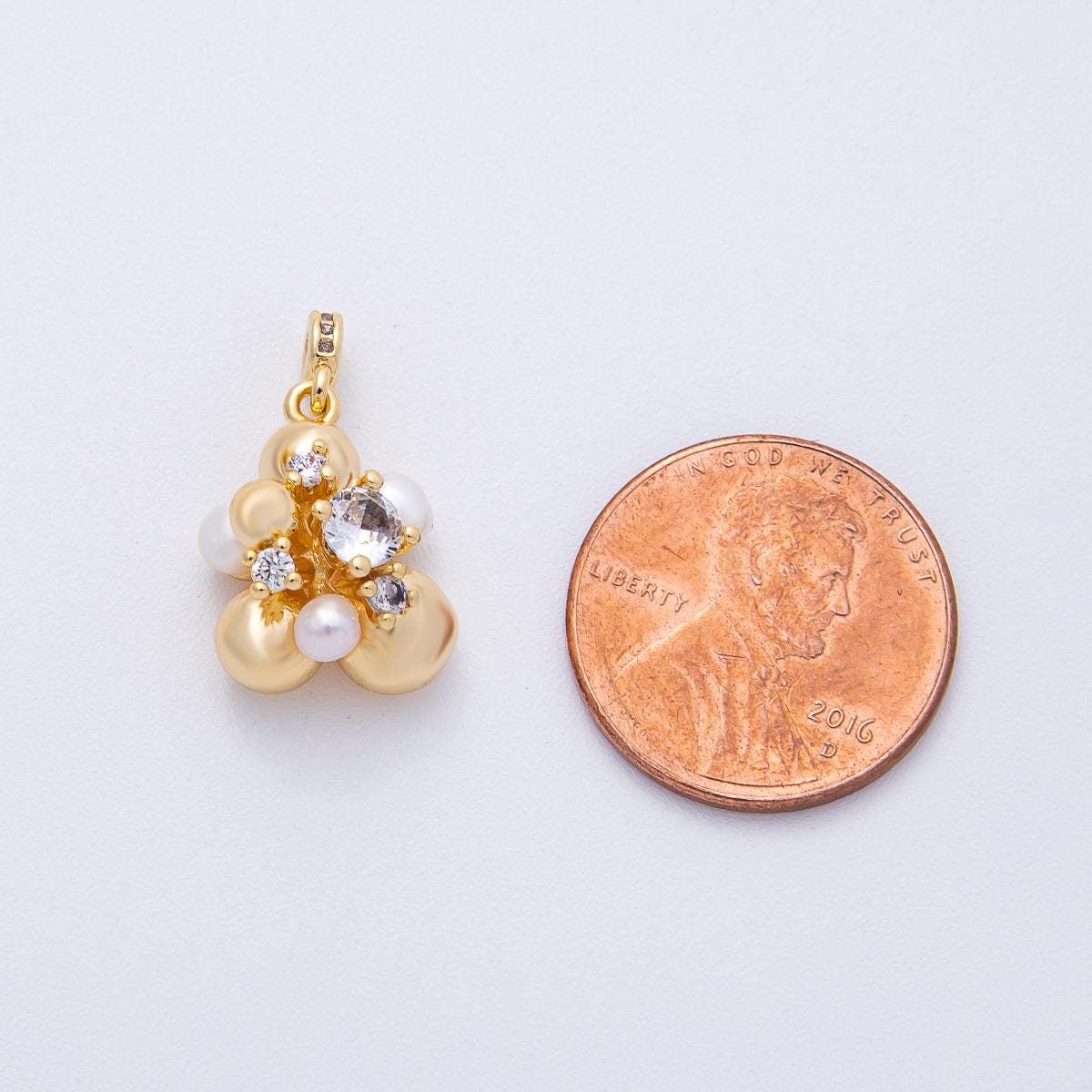 18K Gold Filled 16.2mm Geometric Bubble Shell Pearl Micro Paved CZ Charm Elegant Design DIY Jewelry Supply for Necklace | AK114
