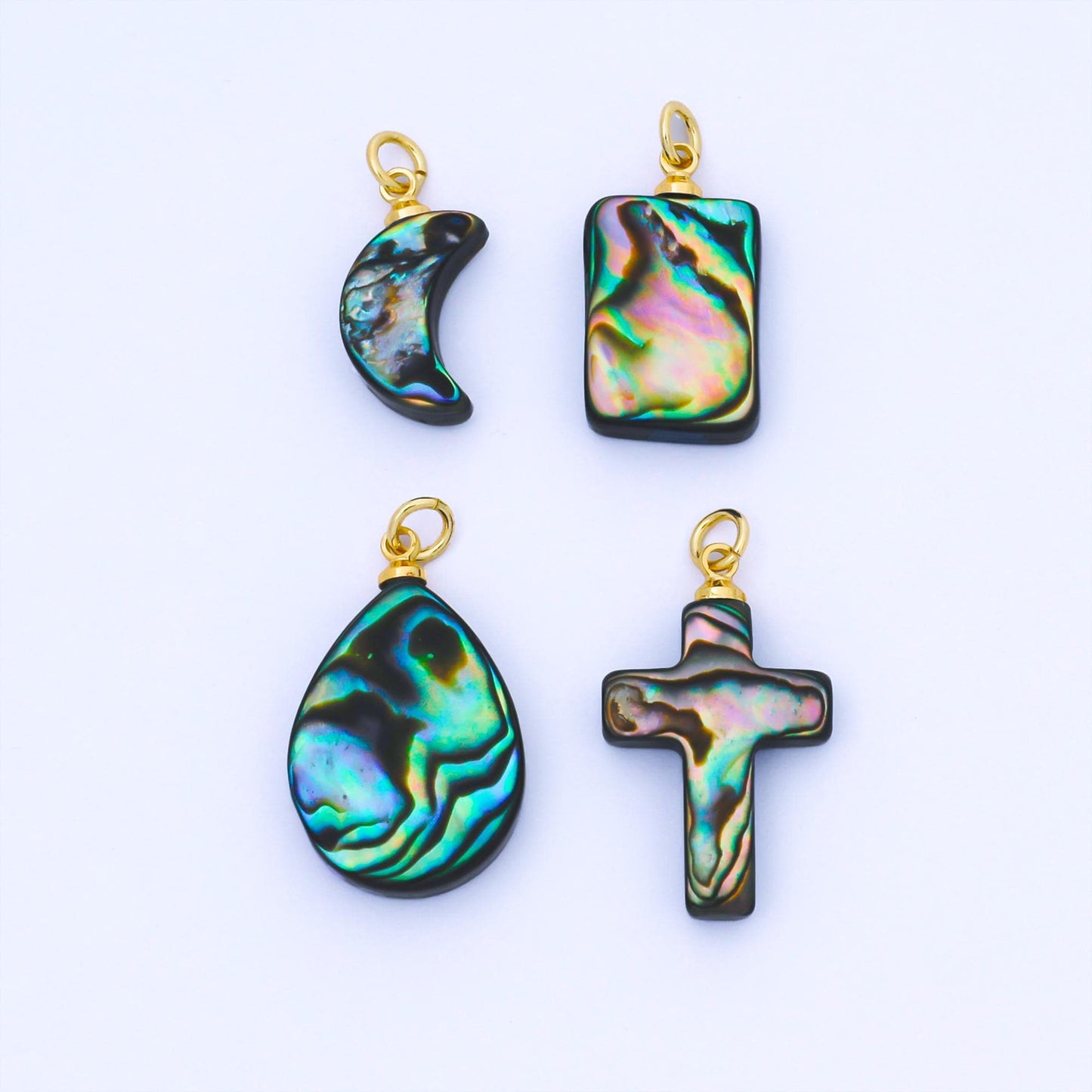 24K Gold Filled 21mm Blue Abalone Religious Cross Pendant | P-1717