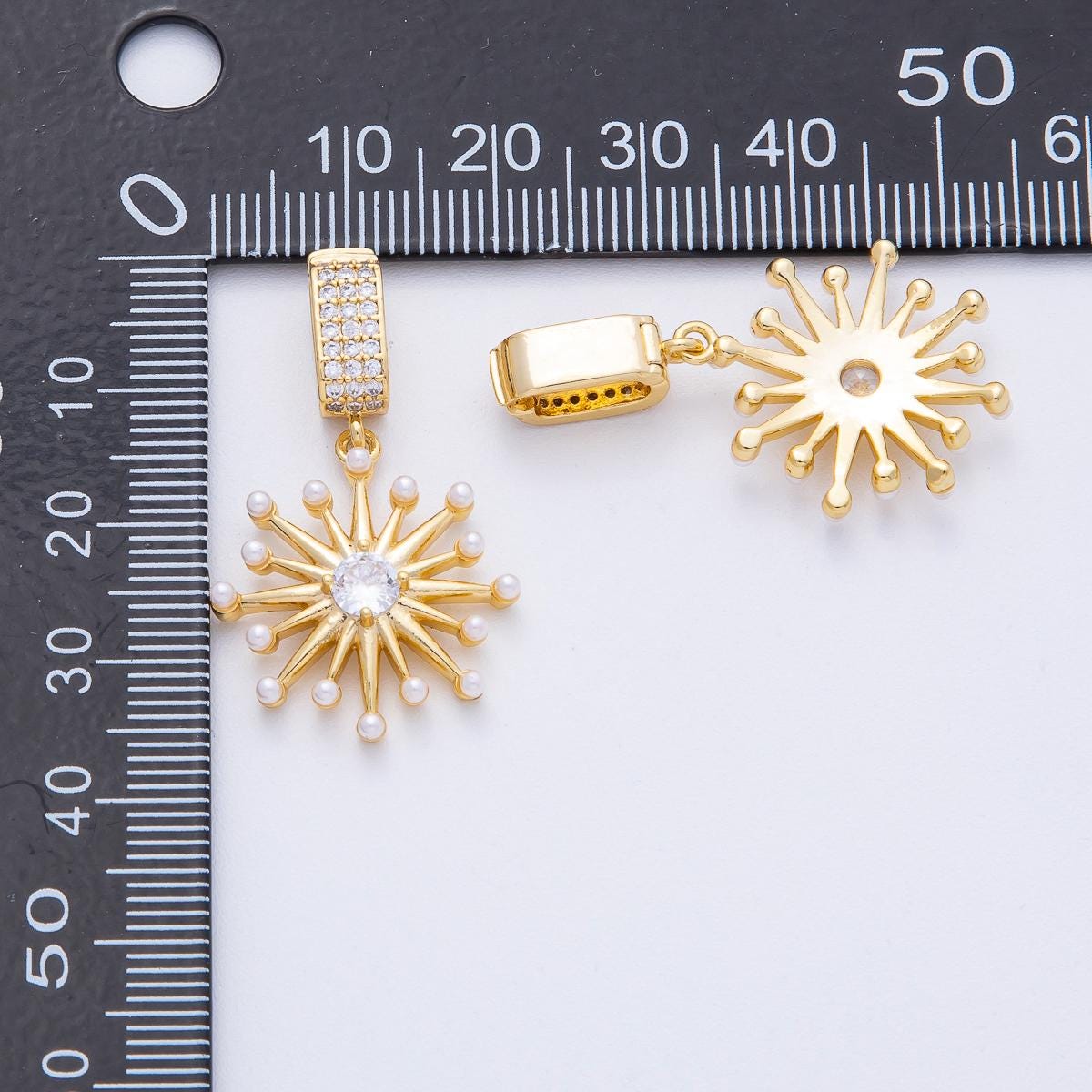 18K Gold Filled Shell Pearl Micro Paved CZ Celestial Sunburst Pendant Statement Piece DIY Jewelry Supply for Necklace | AF1212