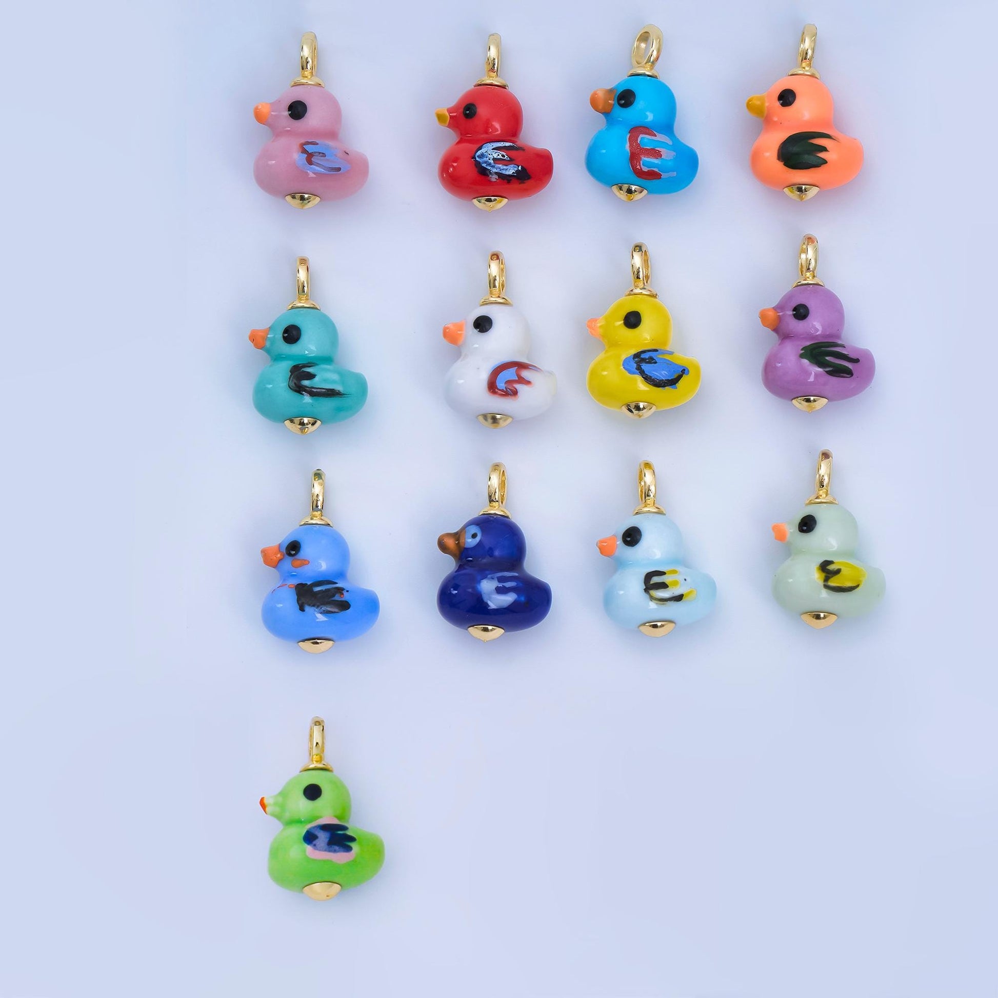 24K Gold Filled Blue, Green, White, Yellow Duck Ceramic Animal Charm Kids Jewelry Beads | C953