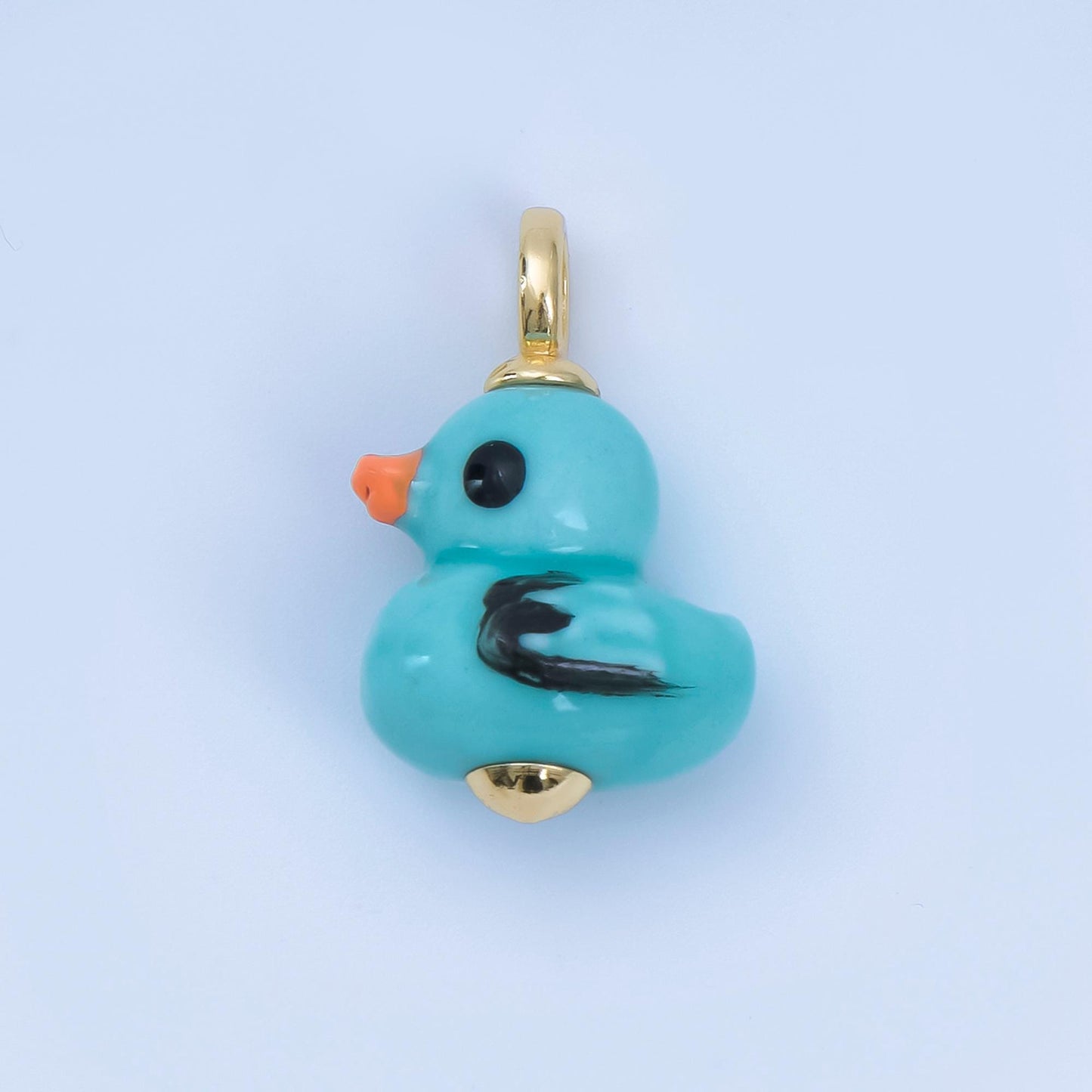 24K Gold Filled Blue, Green, White, Yellow Duck Ceramic Animal Charm Kids Jewelry Beads | C953