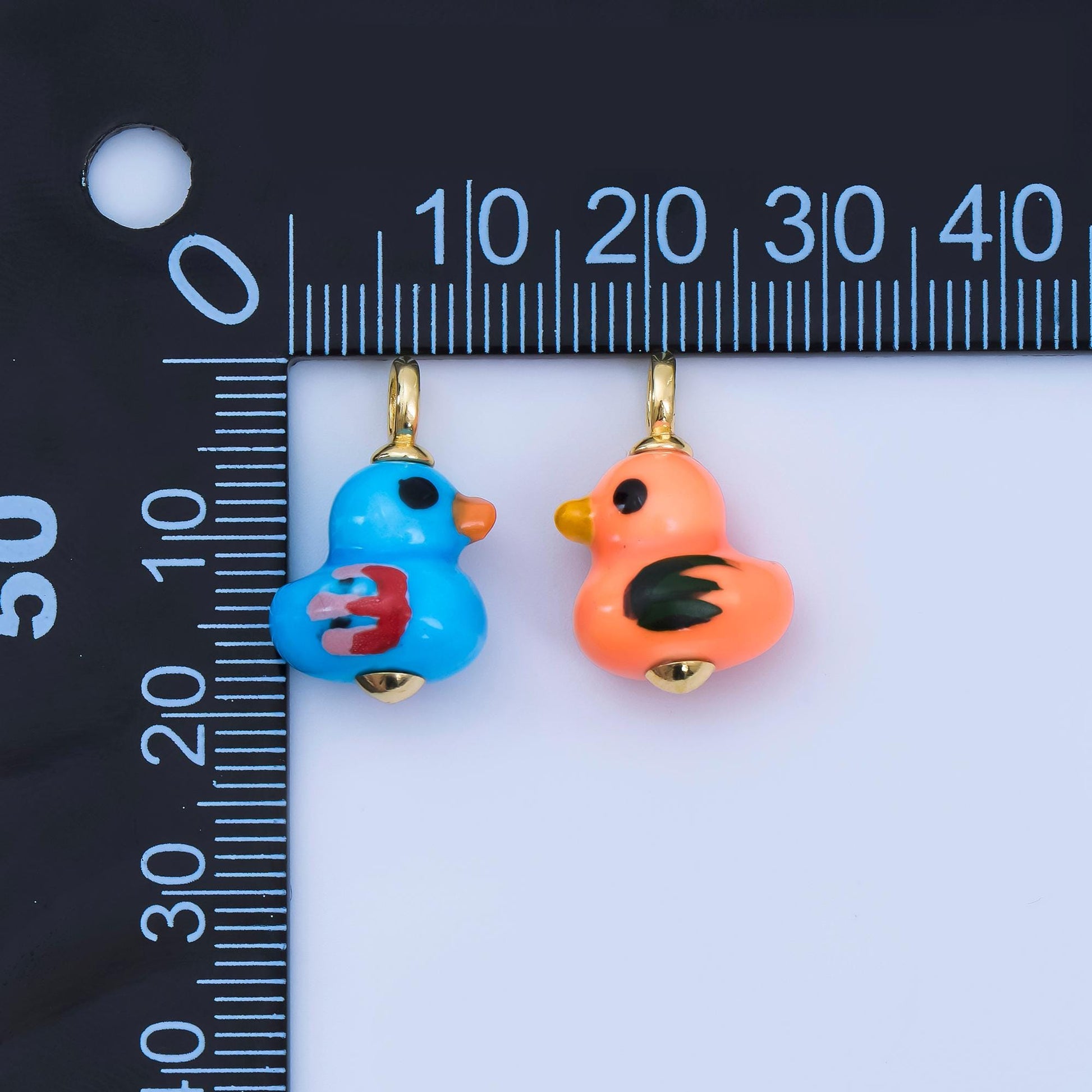 24K Gold Filled Blue, Green, White, Yellow Duck Ceramic Animal Charm Kids Jewelry Beads | C953