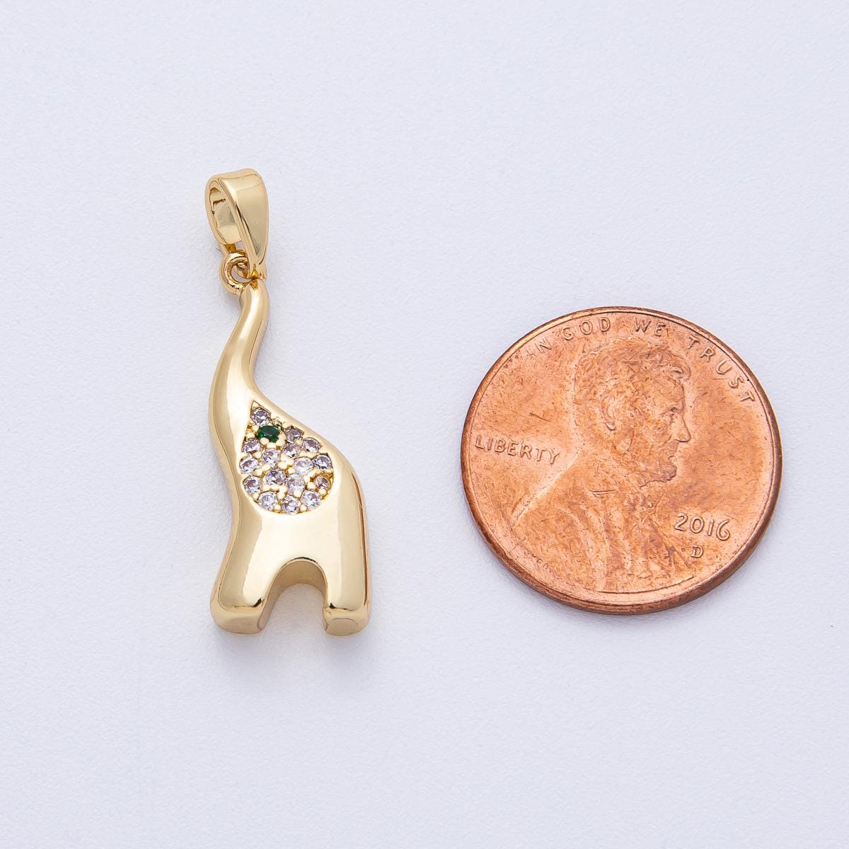 18K Gold Filled 23.8mm Lucky Elephant Micro Paved CZ Geometric Pendant Animal Charm DIY Jewelry Supply for Necklace | AF1214