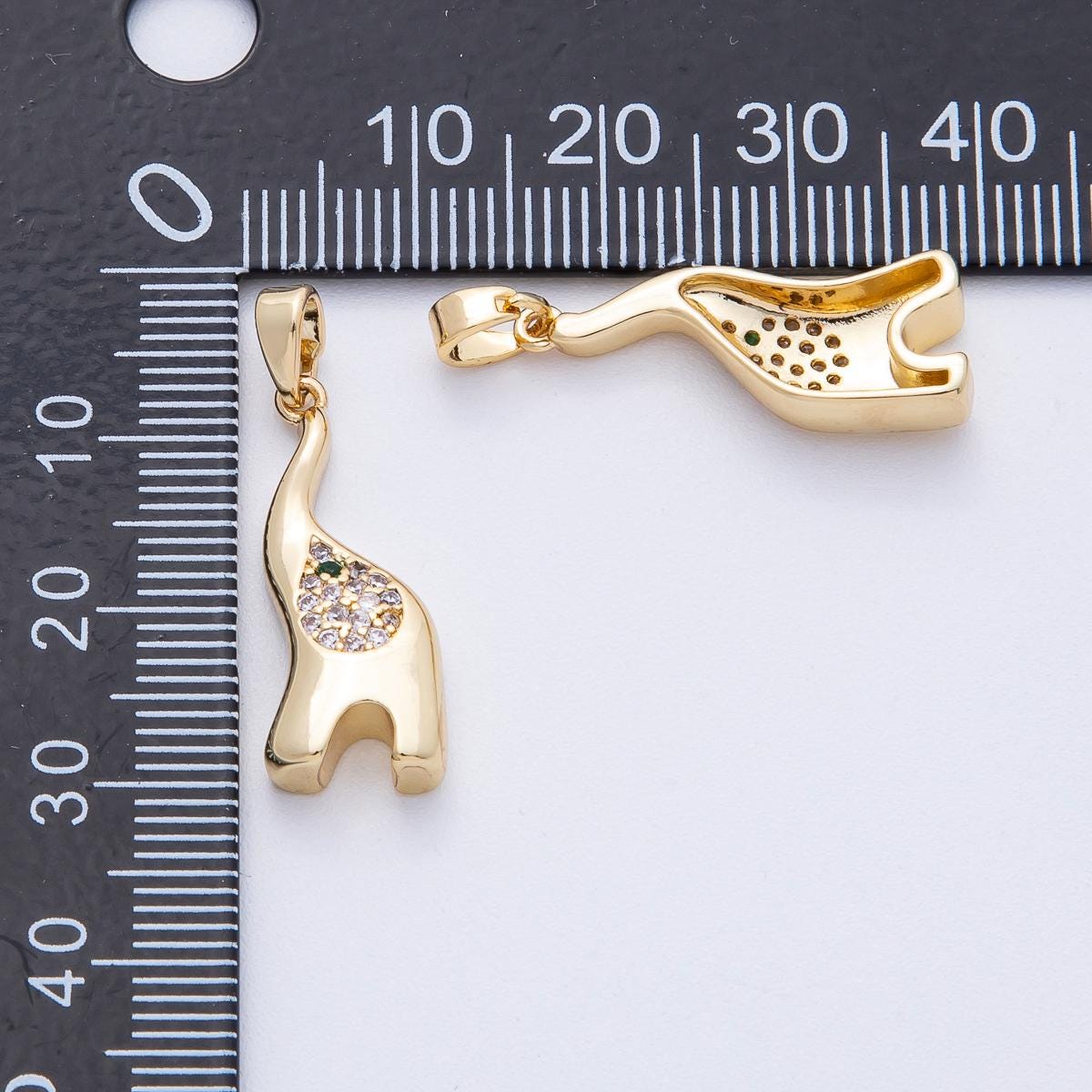 18K Gold Filled 23.8mm Lucky Elephant Micro Paved CZ Geometric Pendant Animal Charm DIY Jewelry Supply for Necklace | AF1214