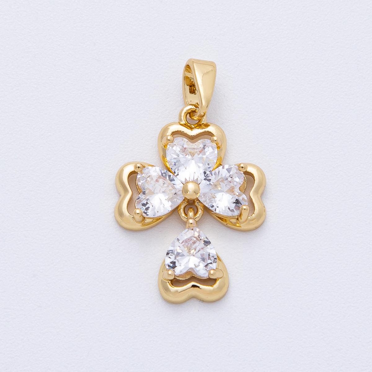 18K Gold Filled 19.5mm Clear CZ Clover Flower Drop Pendant Floral Theme DIY Jewelry Supply for Custom Necklace | AF1216