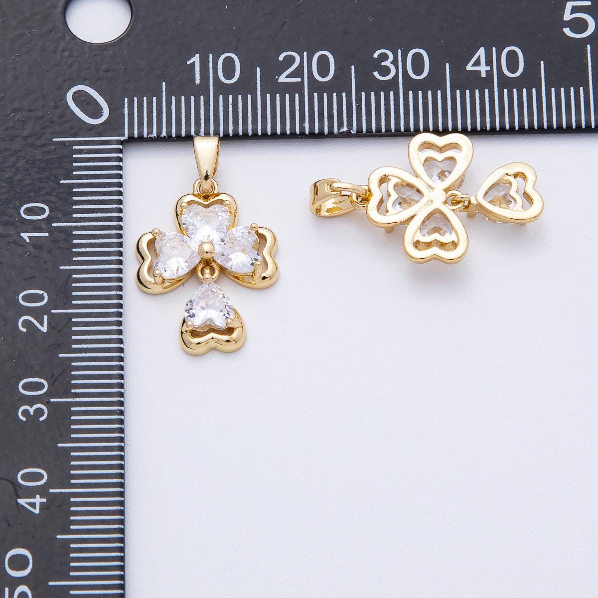 18K Gold Filled 19.5mm Clear CZ Clover Flower Drop Pendant Floral Theme DIY Jewelry Supply for Custom Necklace | AF1216