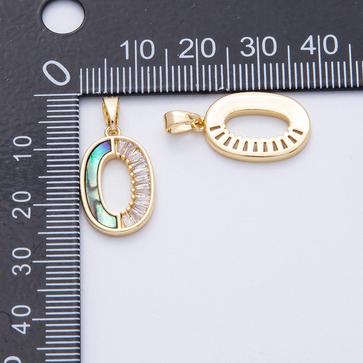18K Gold Filled 19.4mm Clear Baguette CZ Abalone Oblong Pendant Gemstone Birthstone DIY Jewelry Making Supplies for Necklace | AF1221
