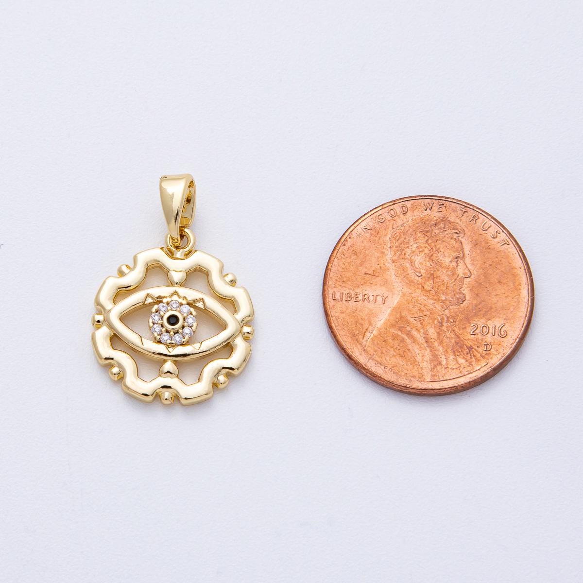 18K Gold Filled 16.8mm Evil Eye Open Geometric Micro Paved CZ Pendant Protection Symbol DIY Jewelry Supply for Custom Necklace | AF1222