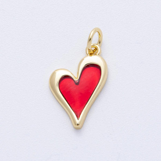 18K Gold Filled 15.8mm Red Bezel Heart Charm Love & Friendship Theme DIY Jewelry Making Supply for Necklace Bracelet Earring | AK117