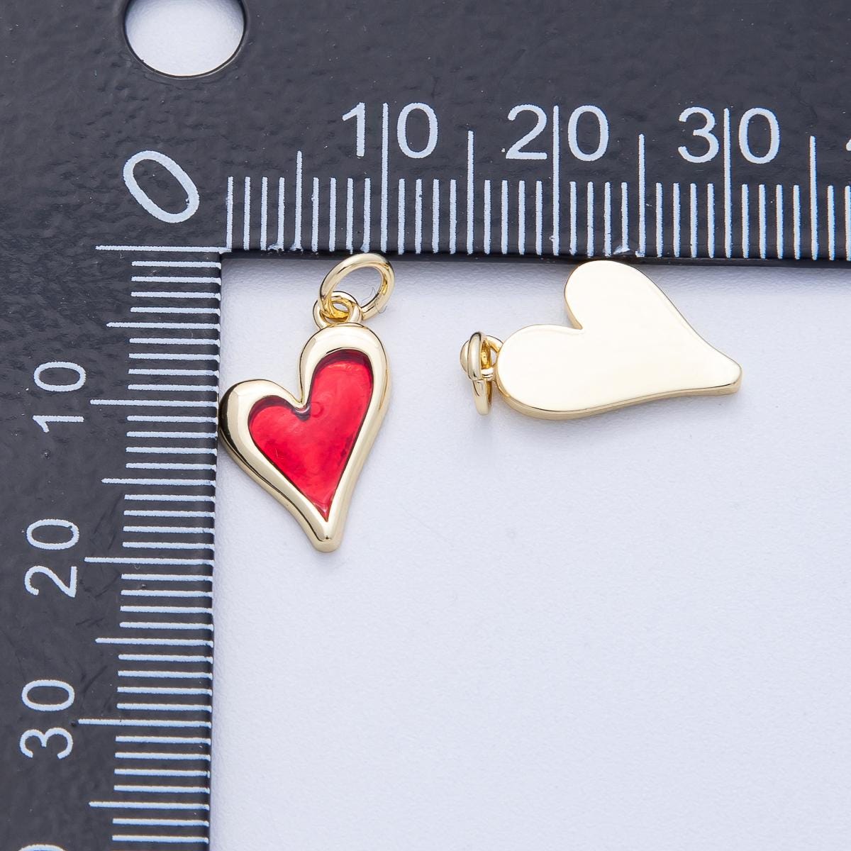 18K Gold Filled 15.8mm Red Bezel Heart Charm Love & Friendship Theme DIY Jewelry Making Supply for Necklace Bracelet Earring | AK117