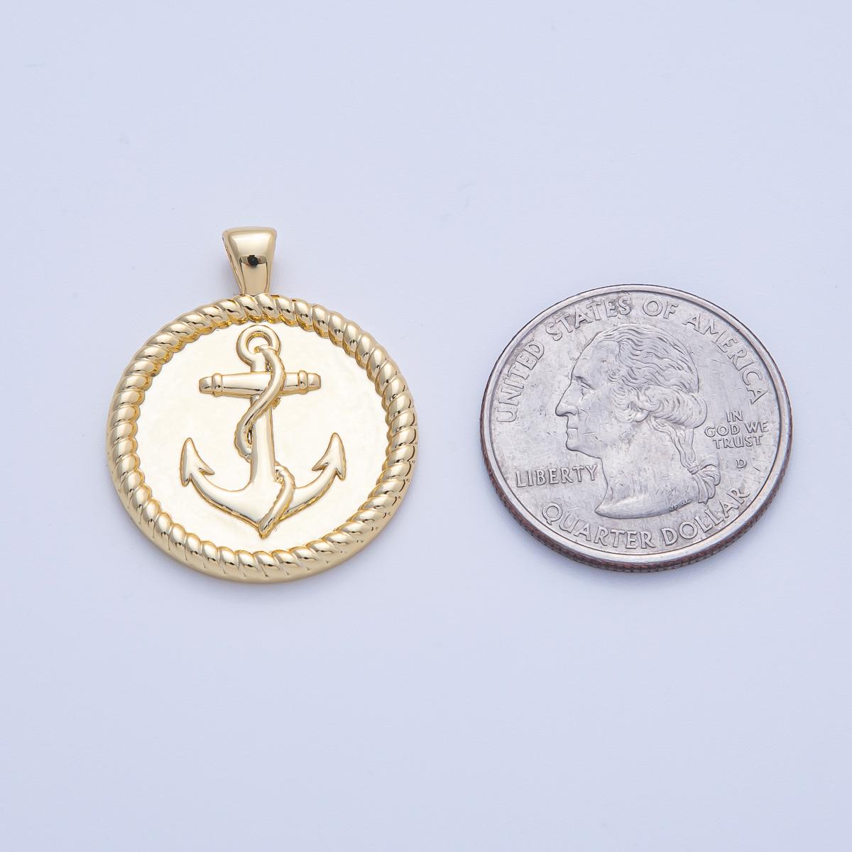 18K Gold Filled 29.5mm Anchor Nautical Croissant Round Pendant Sailor Inspired DIY Jewelry Making Supply for Custom Necklace | H002