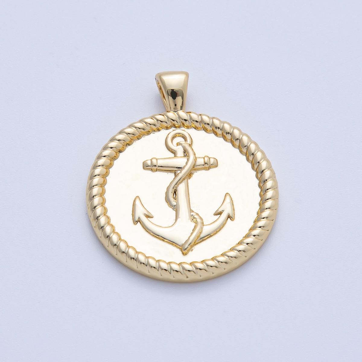 18K Gold Filled 29.5mm Anchor Nautical Croissant Round Pendant Sailor Inspired DIY Jewelry Making Supply for Custom Necklace | H002