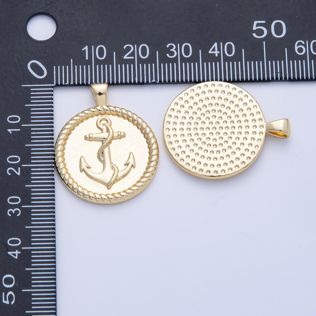18K Gold Filled 29.5mm Anchor Nautical Croissant Round Pendant Sailor Inspired DIY Jewelry Making Supply for Custom Necklace | H002