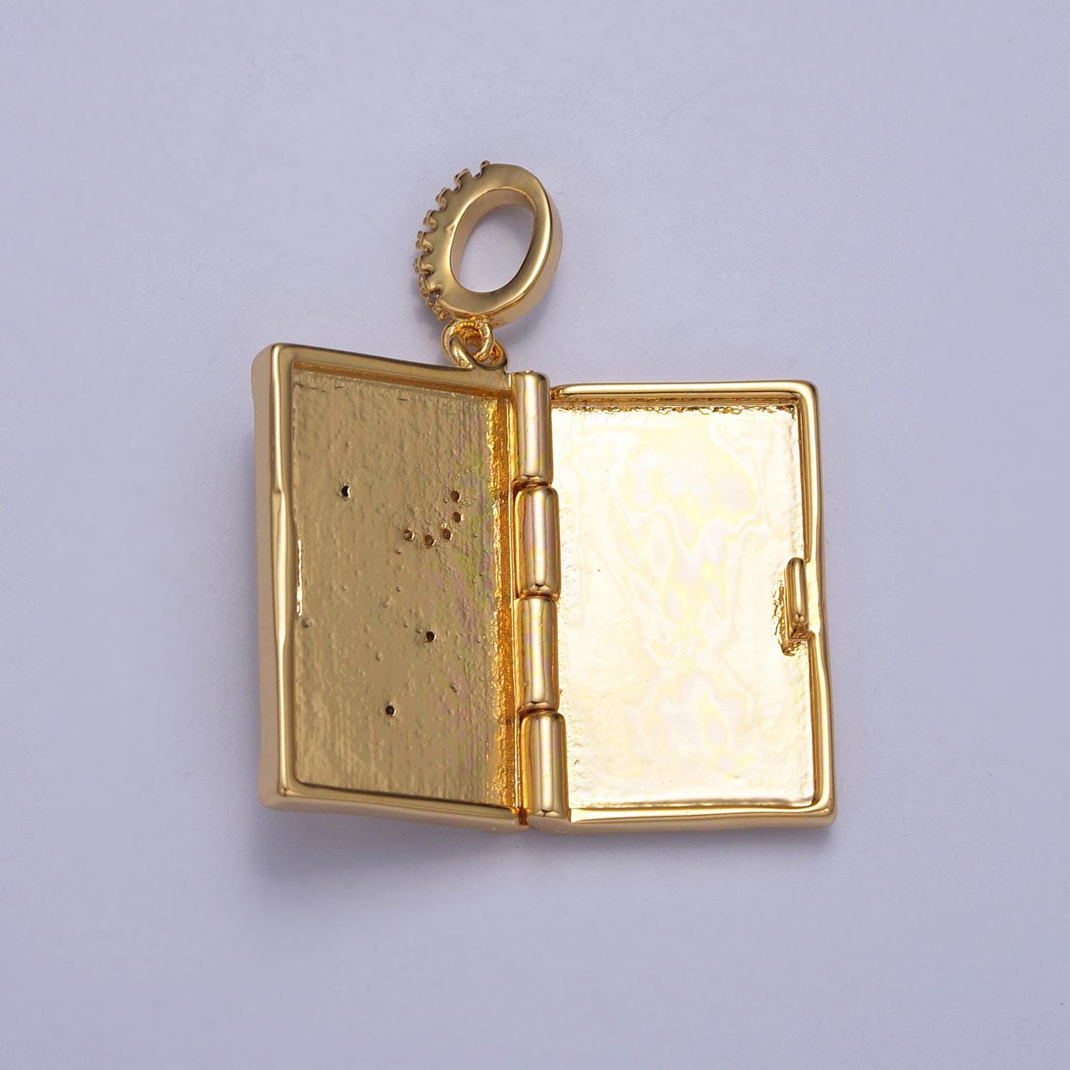 Dangle Book Locket Pendant Crescent Moon Star Locket Charm Necklace 14K Gold Filled J-482