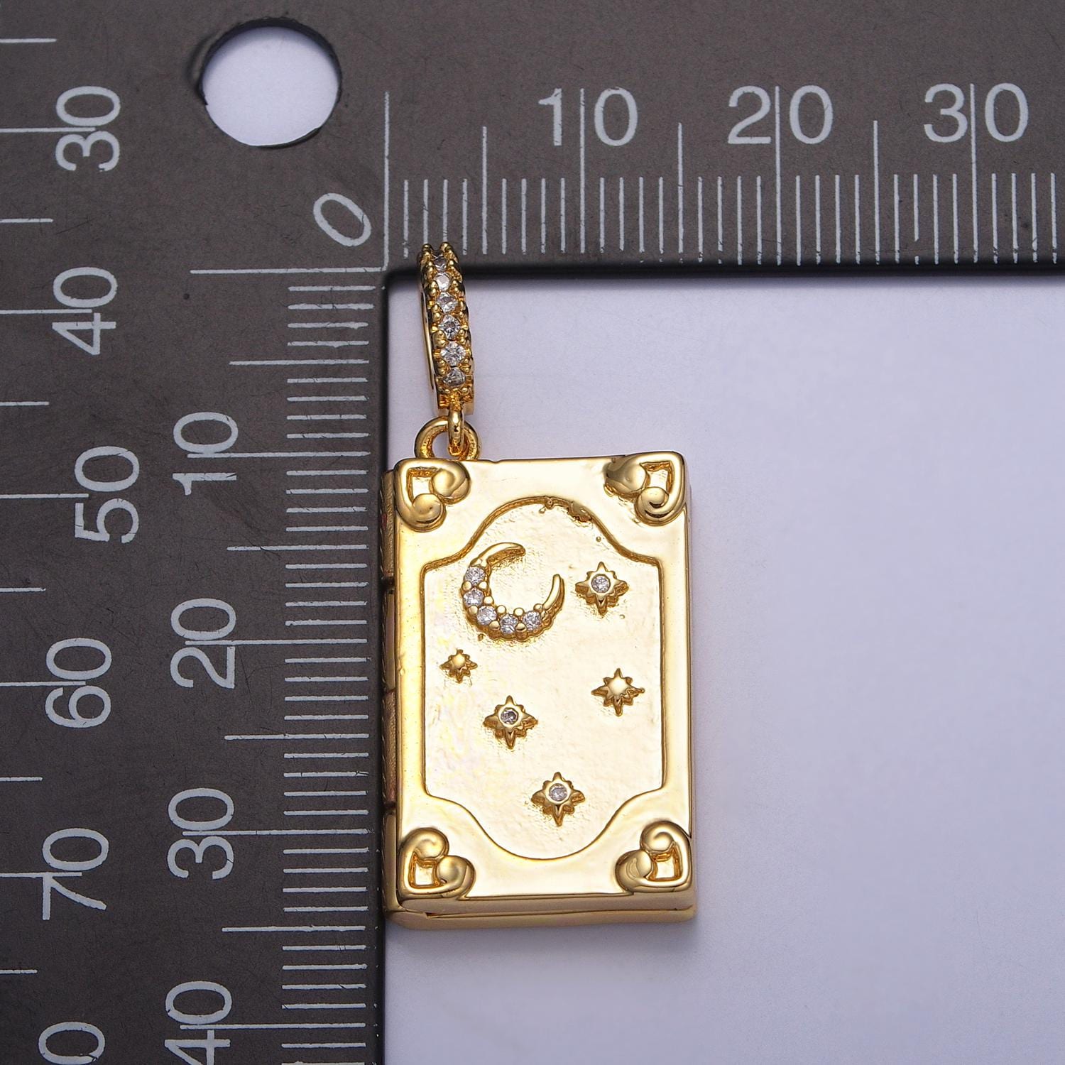 Dangle Book Locket Pendant Crescent Moon Star Locket Charm Necklace 14K Gold Filled J-482
