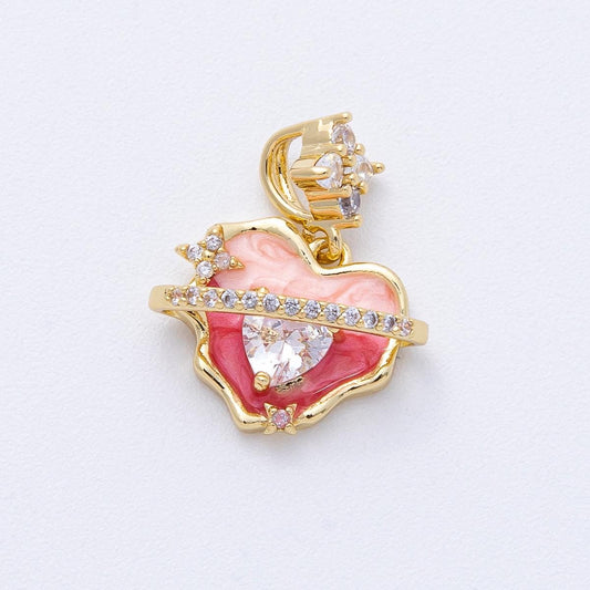 18K Gold Filled 12.4mm Pink Enamel Micro Paved CZ Heart Space Galaxy Pendant Love Charm DIY Jewelry Supply for Necklace & Bracelet | AF1213