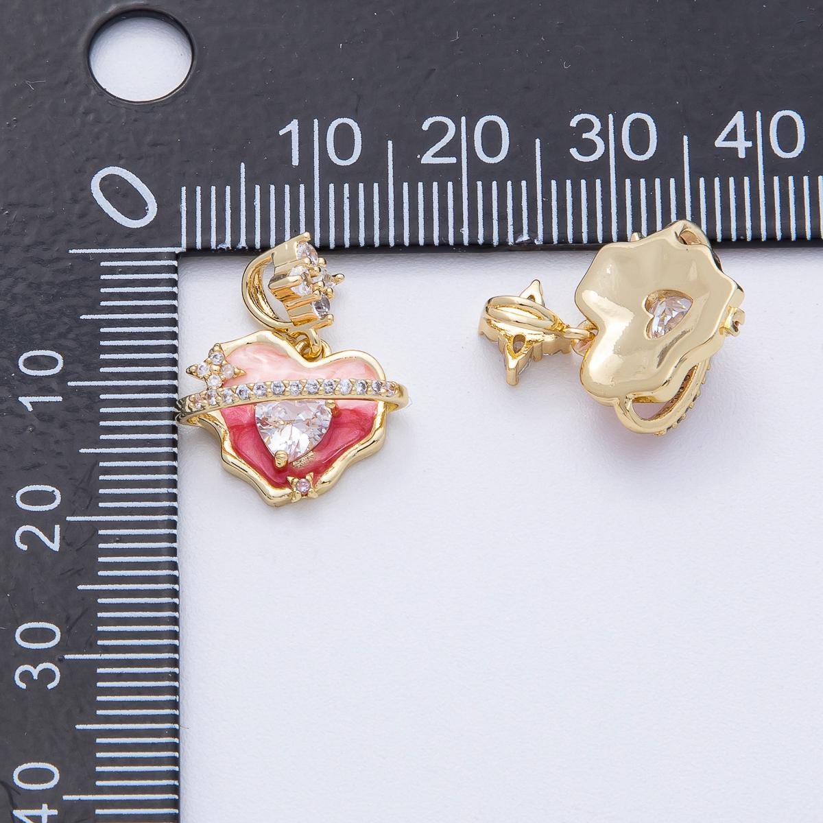 18K Gold Filled 12.4mm Pink Enamel Micro Paved CZ Heart Space Galaxy Pendant Love Charm DIY Jewelry Supply for Necklace & Bracelet | AF1213