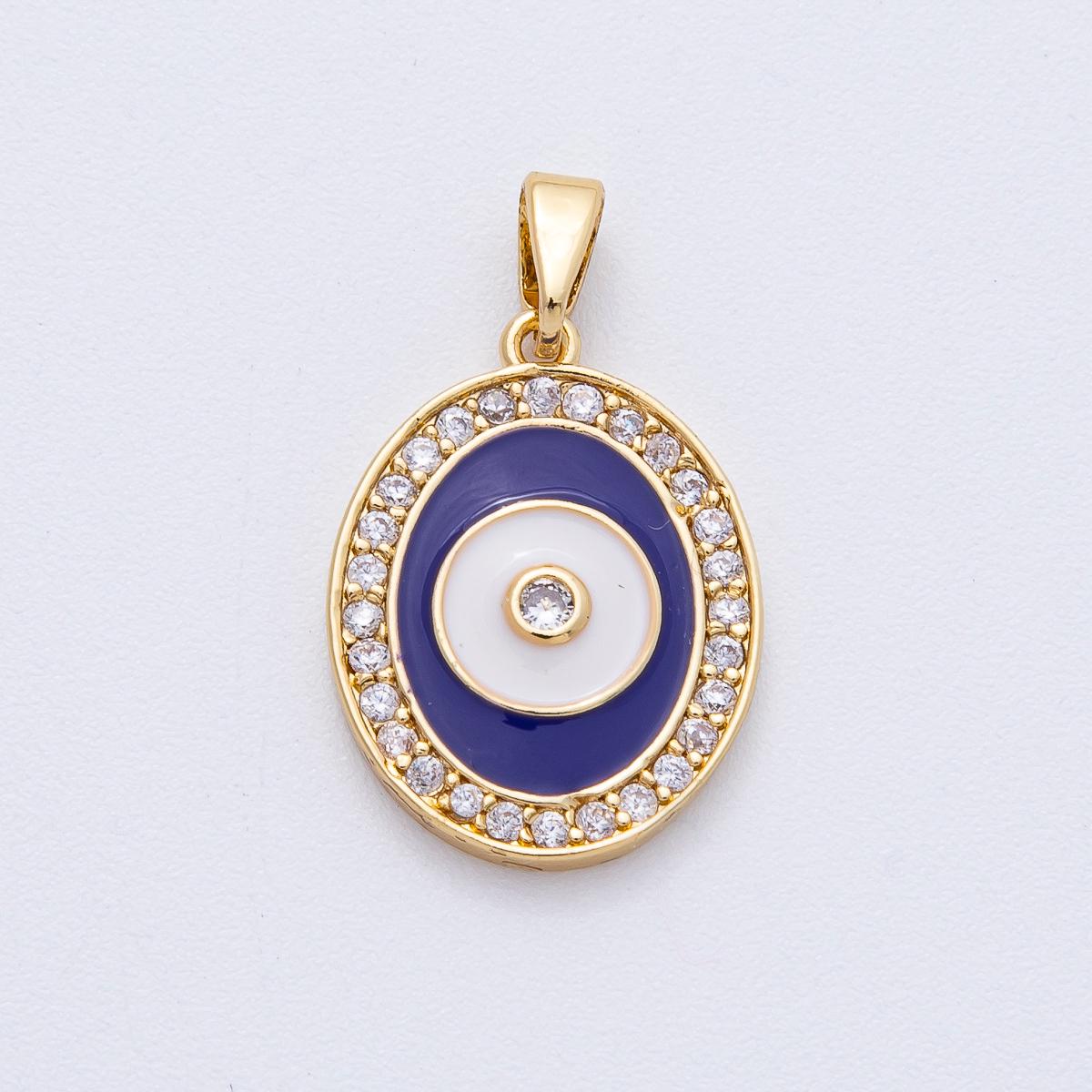18K Gold Filled 20mm Evil Eye Micro Paved CZ Enamel Oval Pendant Protection Symbol DIY Jewelry Supply for Necklace | AF1217