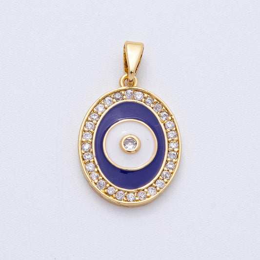 18K Gold Filled 20mm Evil Eye Micro Paved CZ Enamel Oval Pendant Protection Symbol DIY Jewelry Supply for Necklace | AF1217