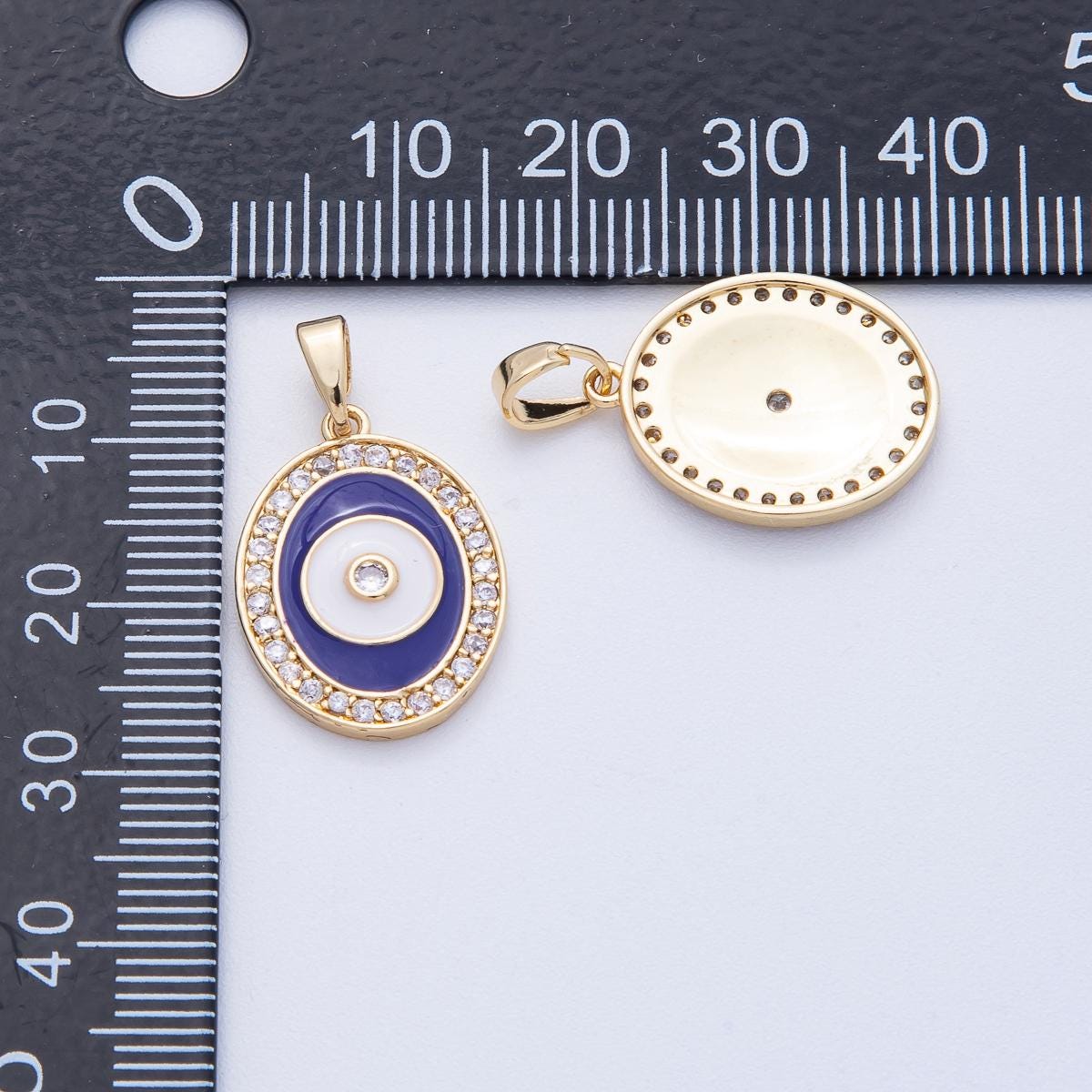 18K Gold Filled 20mm Evil Eye Micro Paved CZ Enamel Oval Pendant Protection Symbol DIY Jewelry Supply for Necklace | AF1217