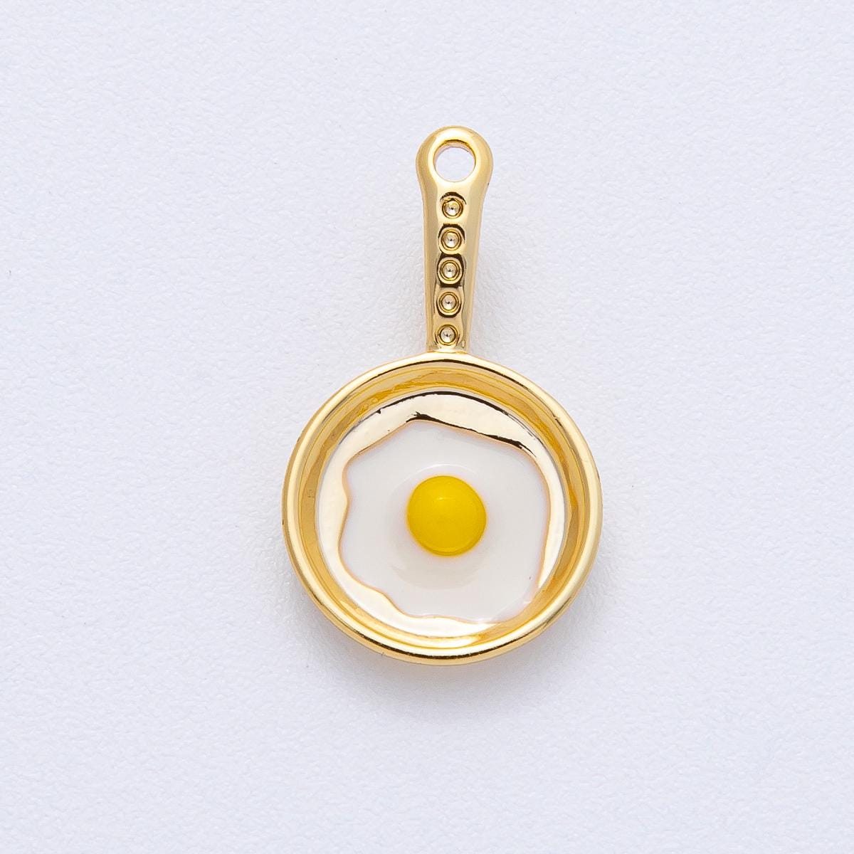 18K Gold Filled 20mm Sunny Side Egg Frying Pan Culinary Food Pendant Enamel Breakfast Piece DIY Jewelry Supply for Necklace | AF1218