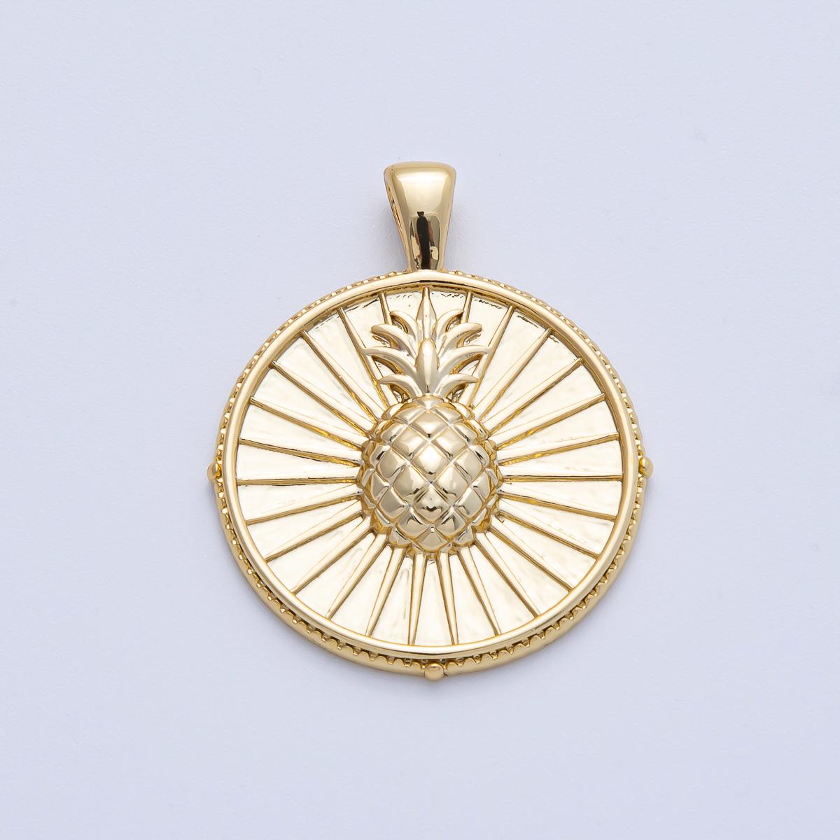 18K Gold Filled 29.9mm Pineapple Ribbed Round Pendant Radiant Fruit DIY Jewelry Supply for Custom Necklace | AF1243
