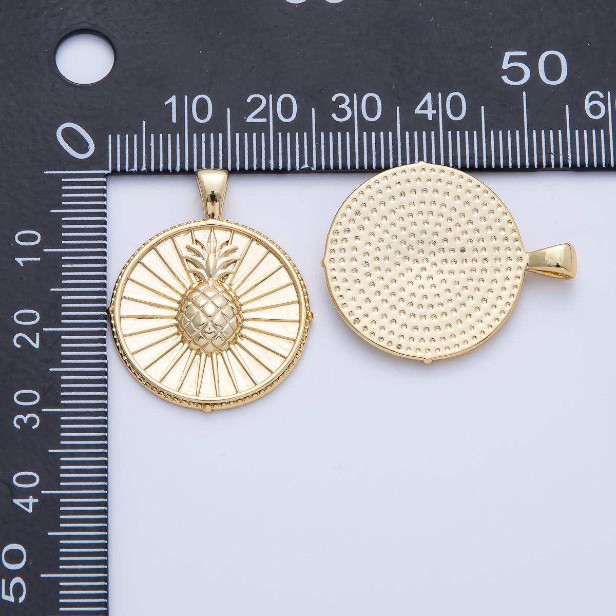 18K Gold Filled 29.9mm Pineapple Ribbed Round Pendant Radiant Fruit DIY Jewelry Supply for Custom Necklace | AF1243