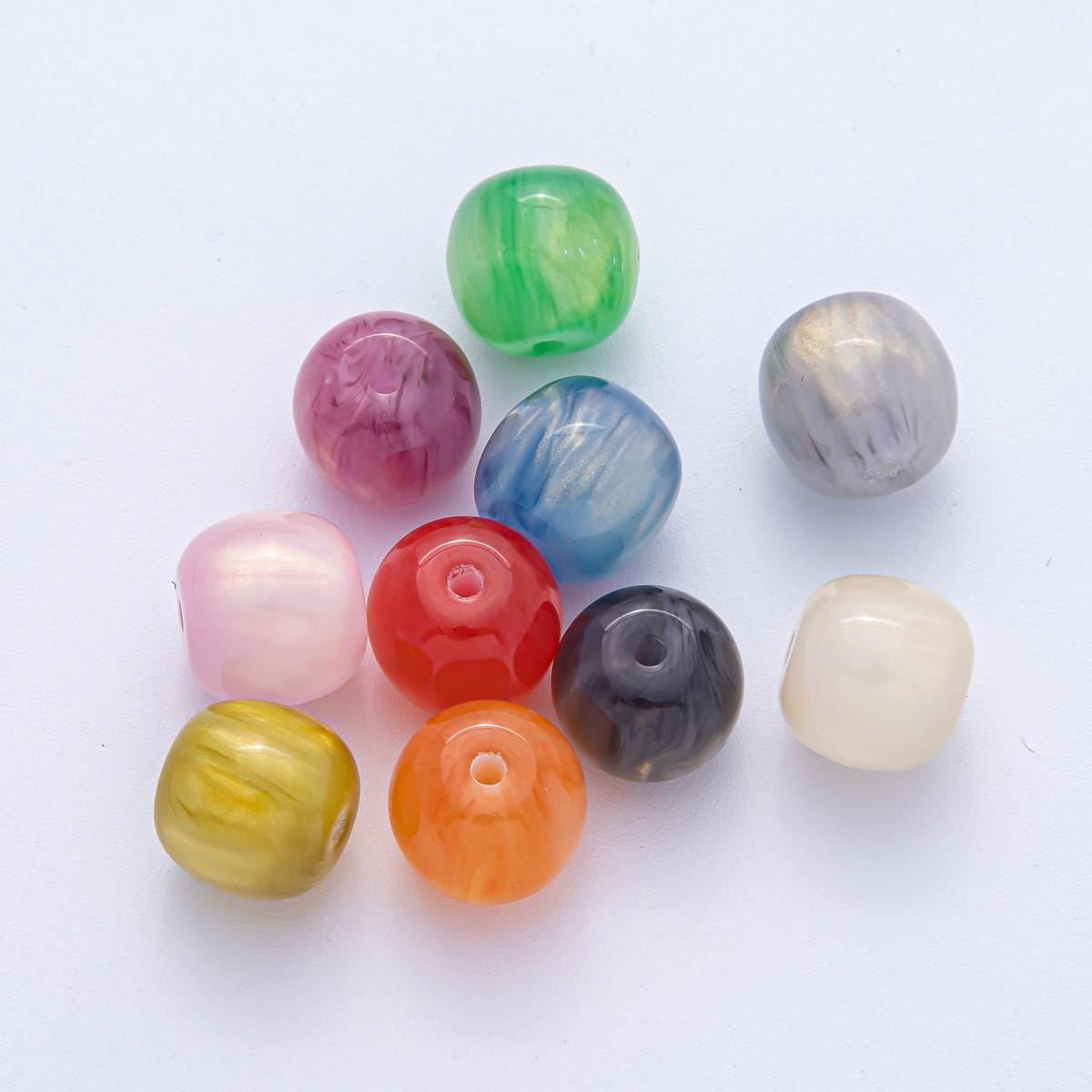 12mm Green, White, Black, Yellow, Purple, Blue, Red, Grey, Pink Glitter Round Resin Bead Set Make Your Own Necklace Bracelet Supply | B584