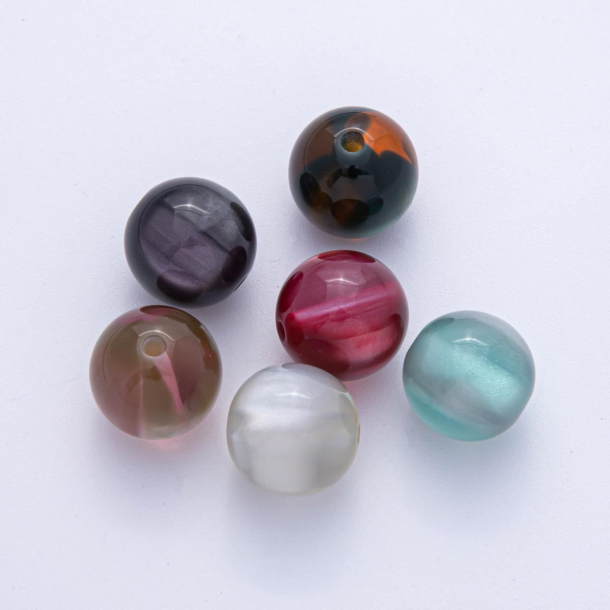 16mm Purple, White, Green, Red, Brown, Pink Glitter Acrylic Resin Round Bead Set DIY Bracelet Necklace Jewelry Supply Finding | B601