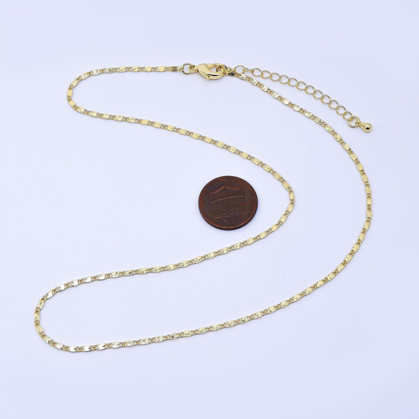 24k gold filled link sunburst unique chain 17.72" + 2" extender necklace | WA-4017