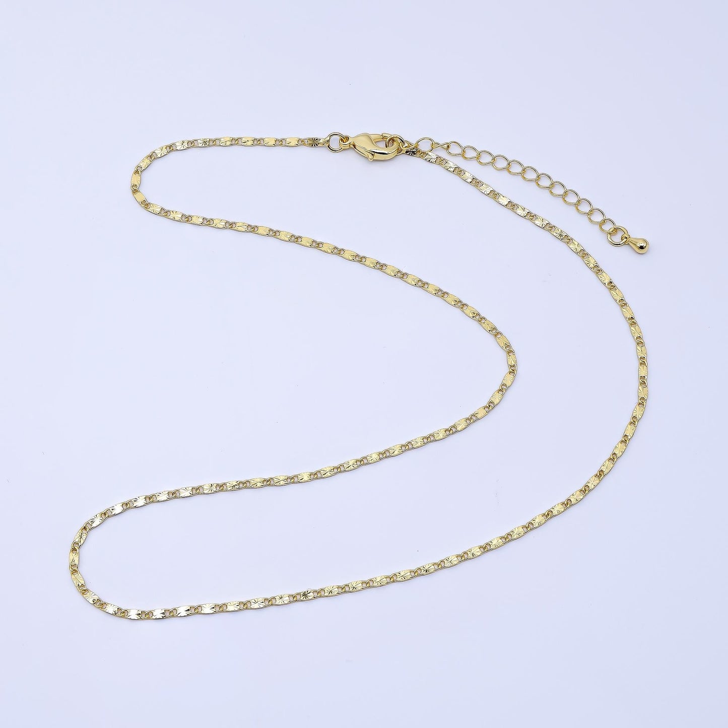 24k gold filled link sunburst unique chain 17.72" + 2" extender necklace | WA-4017