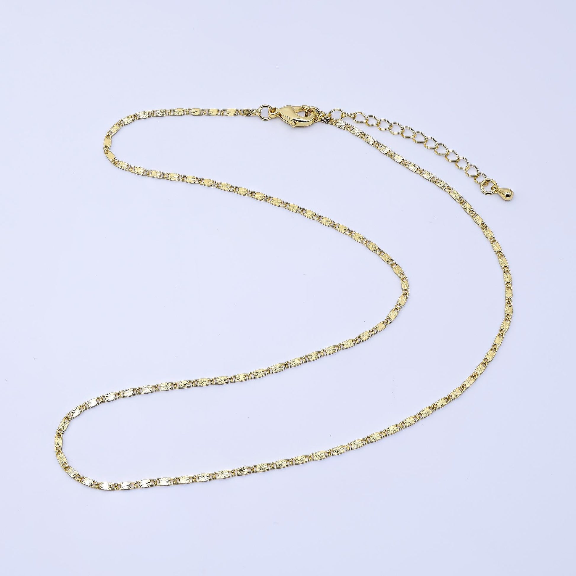 24k gold filled link sunburst unique chain 17.72" + 2" extender necklace | WA-4017