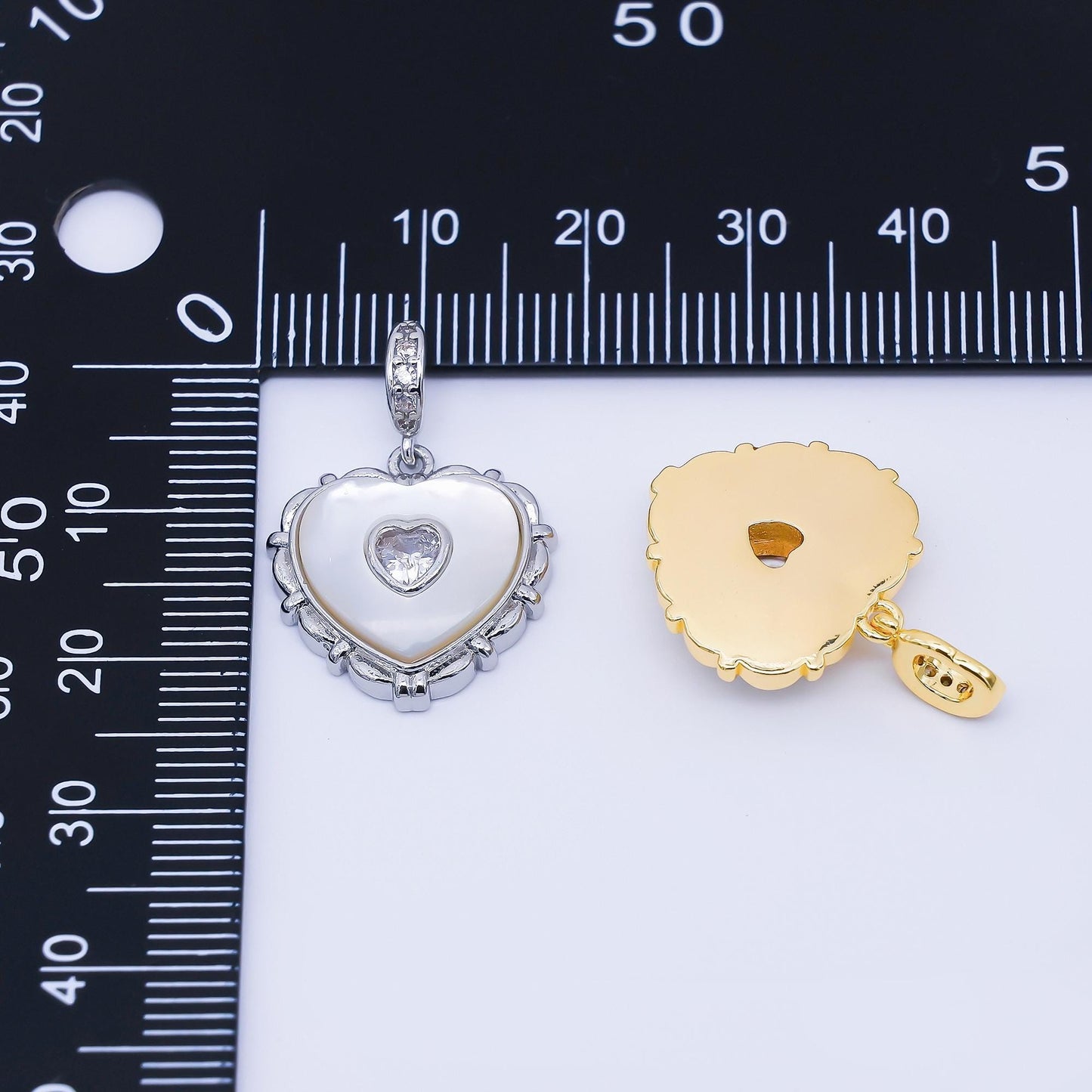 24K Gold Filled Clear CZ Shell Pearl Heart Pendant in Gold & Silver Love Necklace Charm DIY Jewelry Supply for Necklaces | AA1682