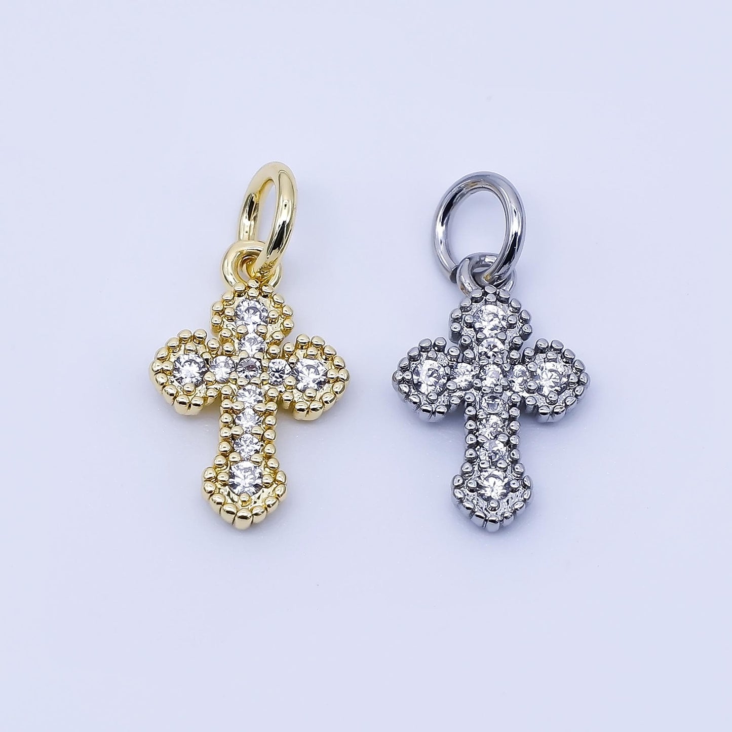24k Gold Filled Clear CZ Religious Cross Charm in Gold & Silver Spiritual Theme DIY Supply for Jewelry Making Necklace Bracelet | C974