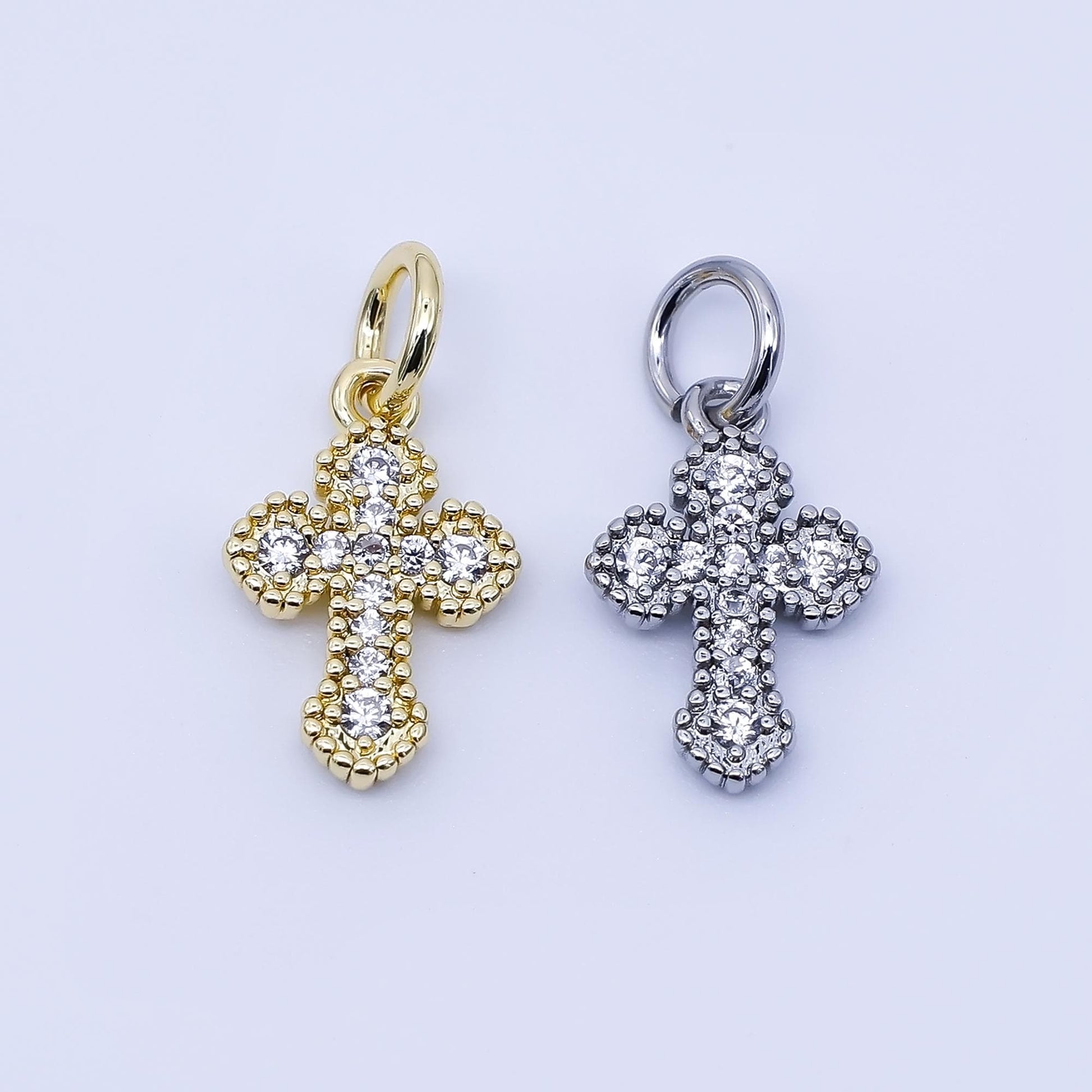 24k Gold Filled Clear CZ Religious Cross Charm in Gold & Silver Spiritual Theme DIY Supply for Jewelry Making Necklace Bracelet | C974