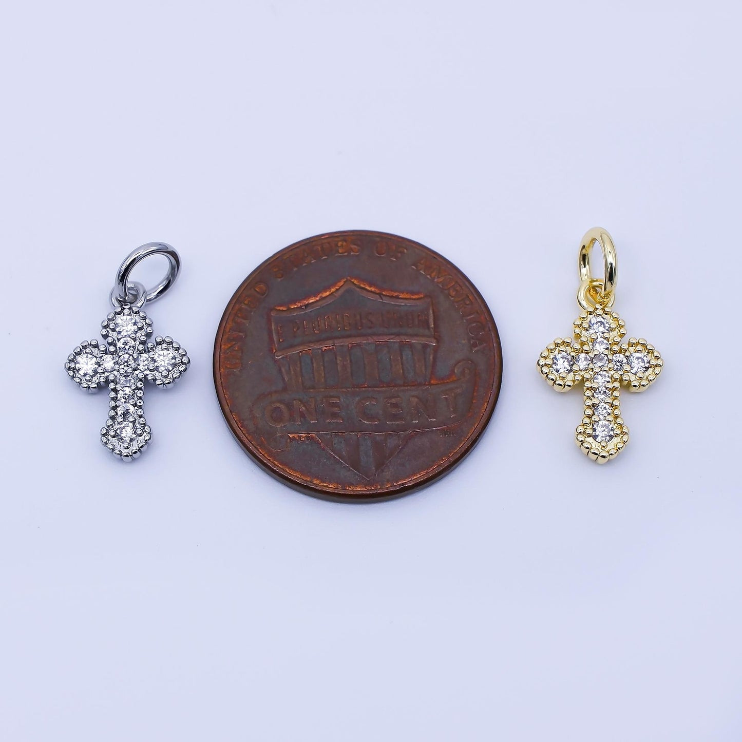 24k Gold Filled Clear CZ Religious Cross Charm in Gold & Silver Spiritual Theme DIY Supply for Jewelry Making Necklace Bracelet | C974