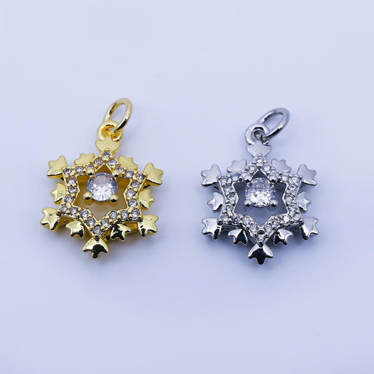 24K Gold Filled Clear CZ Celestial Star Charm in Gold & Silver Festive Crystal Star Pendant DIY Custom Jewelry Making for Necklace | C941