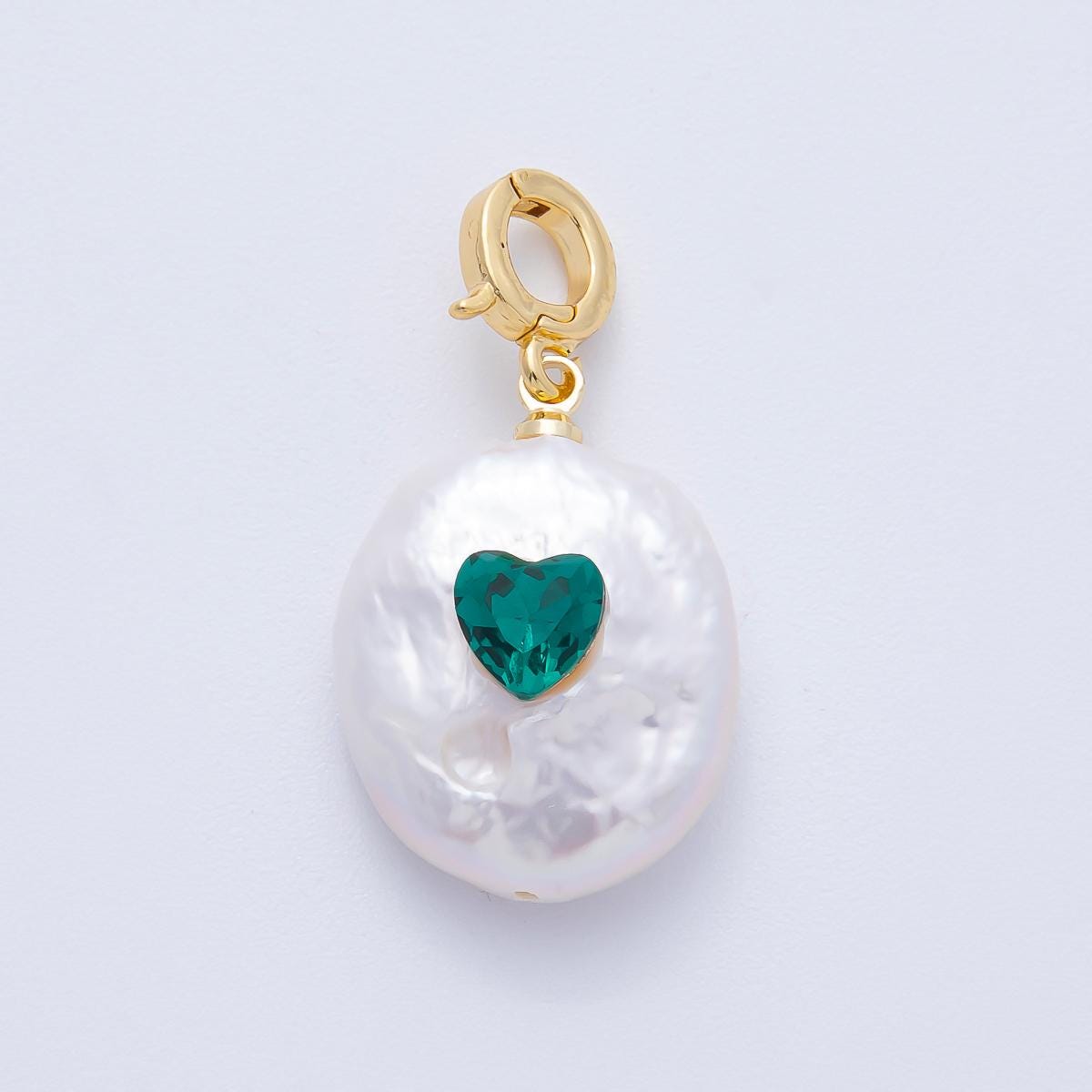 Mini White pearl charms With Green RED CZ pendants dainty charm necklace pendant 15 mm pearl drop with bail enhancer AF-640