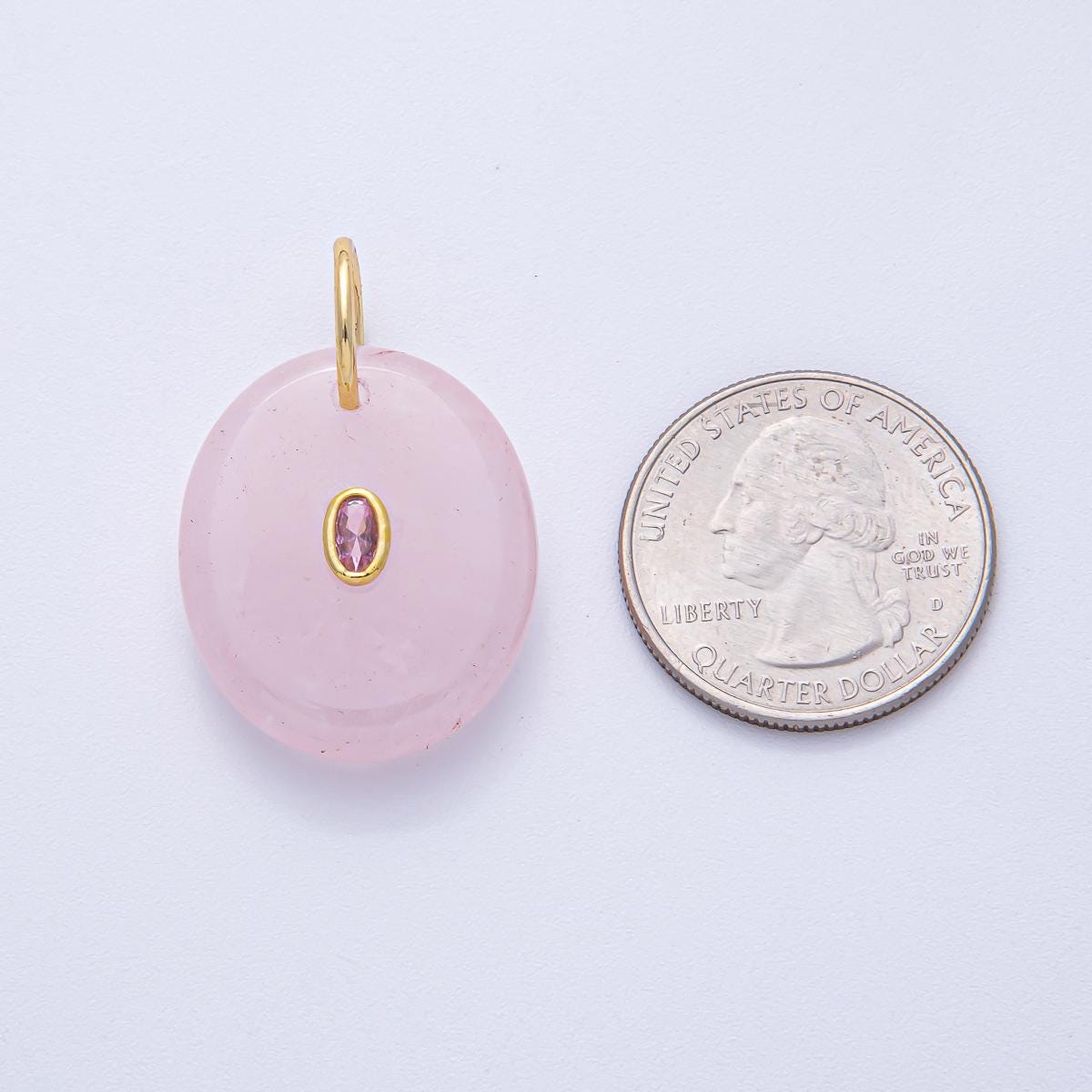 18k Gold Filled 26.8mm CZ Oval Embedded Natural Gemstone Charm Amethyst Opal & Rose Quartz DIY Jewelry Supply Finding for Necklace | AK058