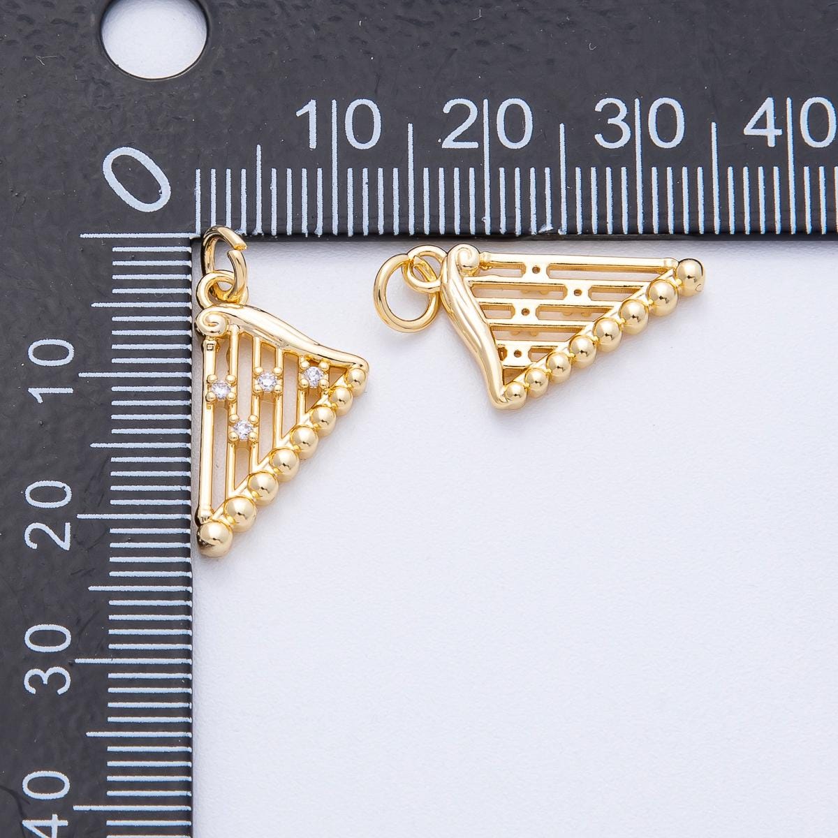 18k Gold Filled 19.2mm CZ Crystal Harp Instrument Charm Music Pendant DIY Custom Jewelry Supply Finding for Custom Necklace Bracelet | AK116