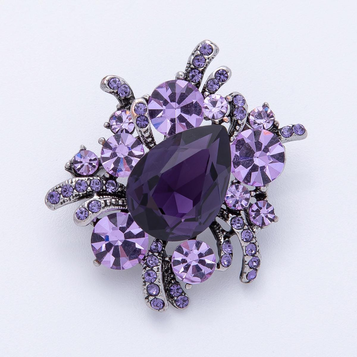 37.9mm Purple Micro Paved CZ Brooch Pin Vintage Antique Flower Statement Jewelry Accessory for Coats Bags Scarves Add On | BH001